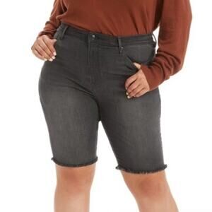 Good American Good Raw Hem Bermuda Denim Shorts Black219 Size 2/26 NEW